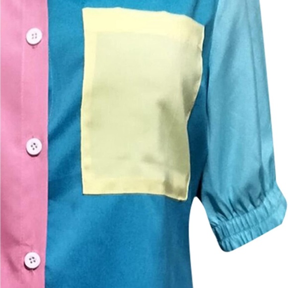 M ChicMe Summer Women Button Down Shirt Tops Short Sleeve Casual Pocket Tunic - Picture 4 of 17